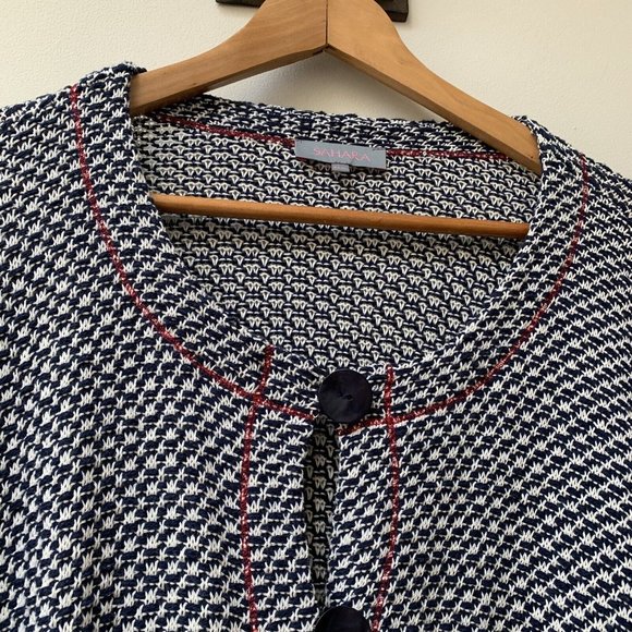Sahara Cardigan Jacket Sze M / L Navy Blue & White Cotton Blend Draped Oversized - Picture 7 of 12
